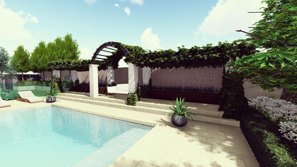 Modern Sydney garden with outdoor seating and structured planting